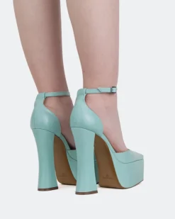 Women L'INTERVALLE Cabaret, Blue Leather/Cuir Bleu